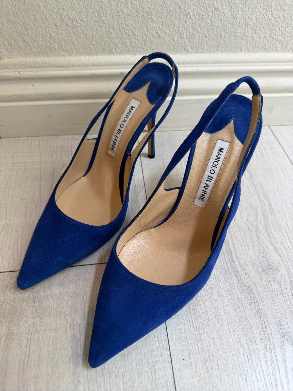 Manolo Blahnik Cobalt Blue Suede Slingback Pumps